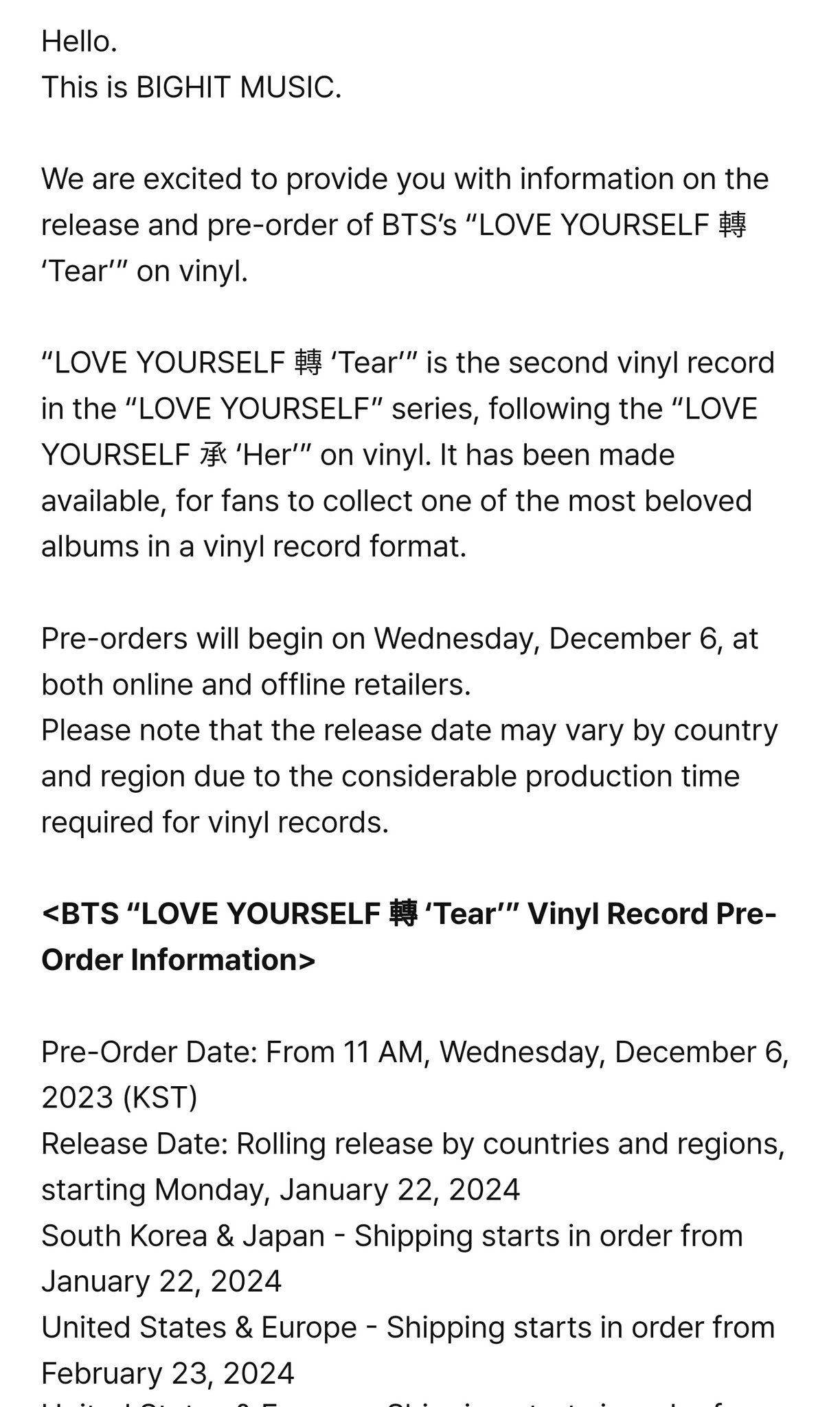 BTS  BTS 'LOVE YOURSELF 轉 'Tear'' Vinyl