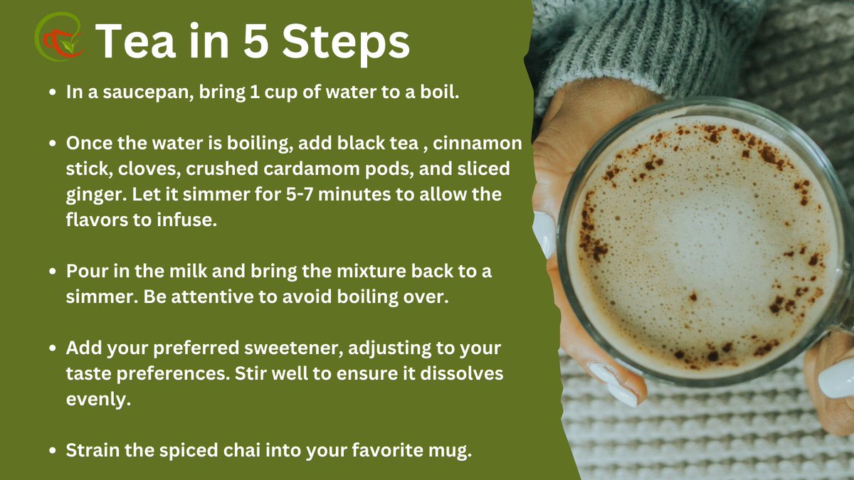 Enjoy this 5-step tea recipe on lazy winter mornings. Don’t forget to garnish your tea with a pinch of cinnamon and a dash of nutmeg. 
#tearecipe #5steptearecipe #chaiwalah #camelliatwigs #teatime #teatutorial #masalachai #spicetea #spicychai #cinnamontea