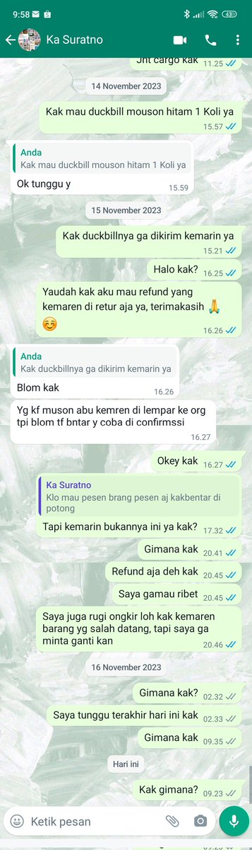 darkclouds03's tweet photo. 3. Saat ingin pembelian selanjutnya ternyata tidak ada respon lalu saya meminta pengembalian dana, namun ternyata sampai saat ini tidak ada itikad baiknya, bahkan sampai saat ini saya chat tidak ada respon (padahal online). https://t.co/WqzTdS3ZQ6