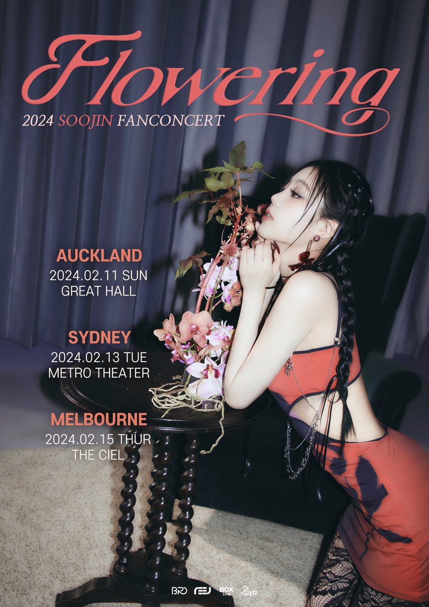 2024 SOOJIN 1st FAN CONCERT TOUR
'Flowering' in Oceania

🌹DATE
2024.2.11 Auckland - Great Hall
2024.2.13 Sydney - Metro Theater
2024.2.15 Melbourne - The Ciel

#수진 #SOOJIN #Flowering