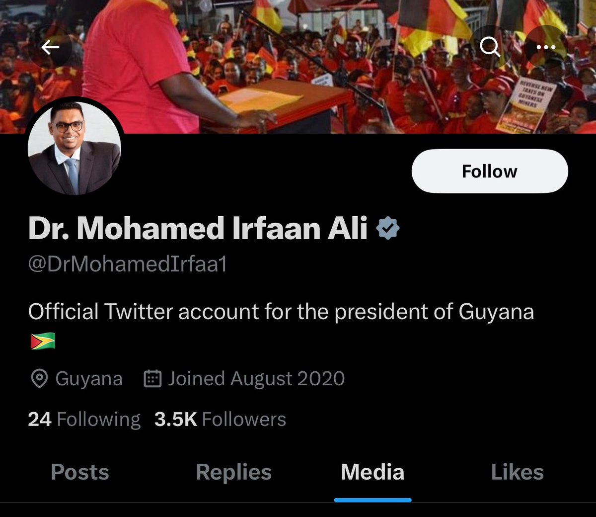 minombreeschris's tweet photo. vean el último like que dio el presidente de Guyana pls https://t.co/R4CBPH8Yz8