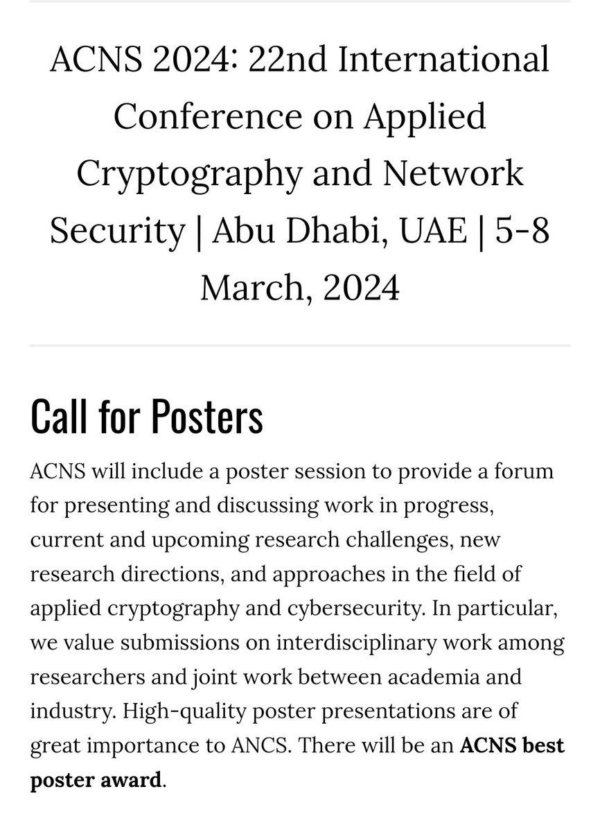 acns_2003's tweet photo. ACNS'24 call for posters, deadline 22 Dec.
https://t.co/8gsx3iLc7u
#cybersecurity, #acns, #poster, #abudhabi https://t.co/vvB7oqawSb