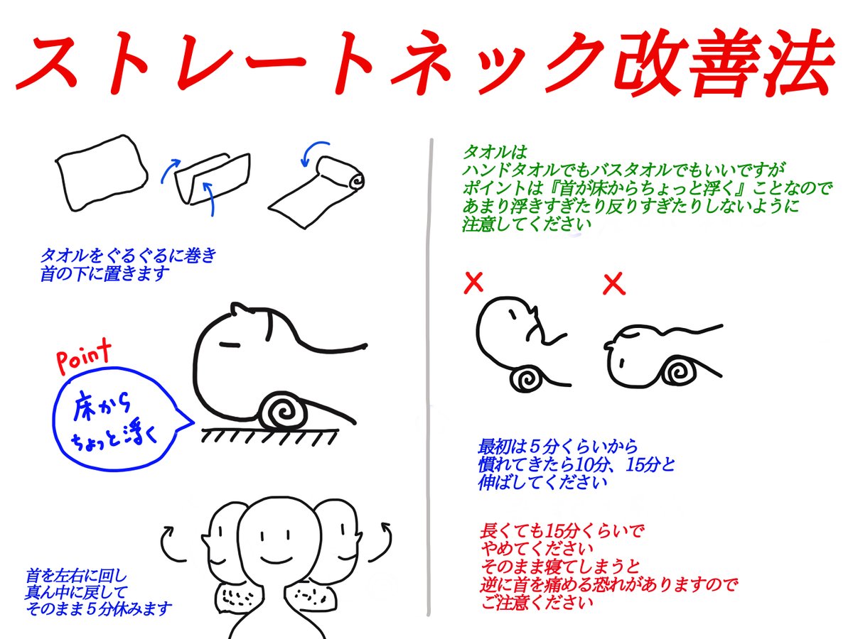 スマホやパソコンで
ストレートネックの人が増えています
いろいろ解消法はありますが
こちらの方法をぜひお試しください 