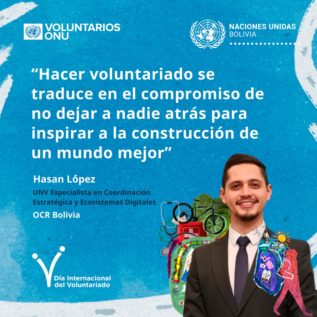 ONUBolivia's tweet photo. 🫶En el Día Internacional del #Voluntariado 2023 reconocemos la valiosa contribución de personas voluntarias de @ONUBolivia 💙

🙋🏻‍♂️Hasan es parte del equipo de la OCR. Gracias por su entusiasmo y experiencia para seguir contribuyendo con el país 🇧🇴

#SiTodoElMundoActuara
#IVD2023 https://t.co/ksWYgjekHP