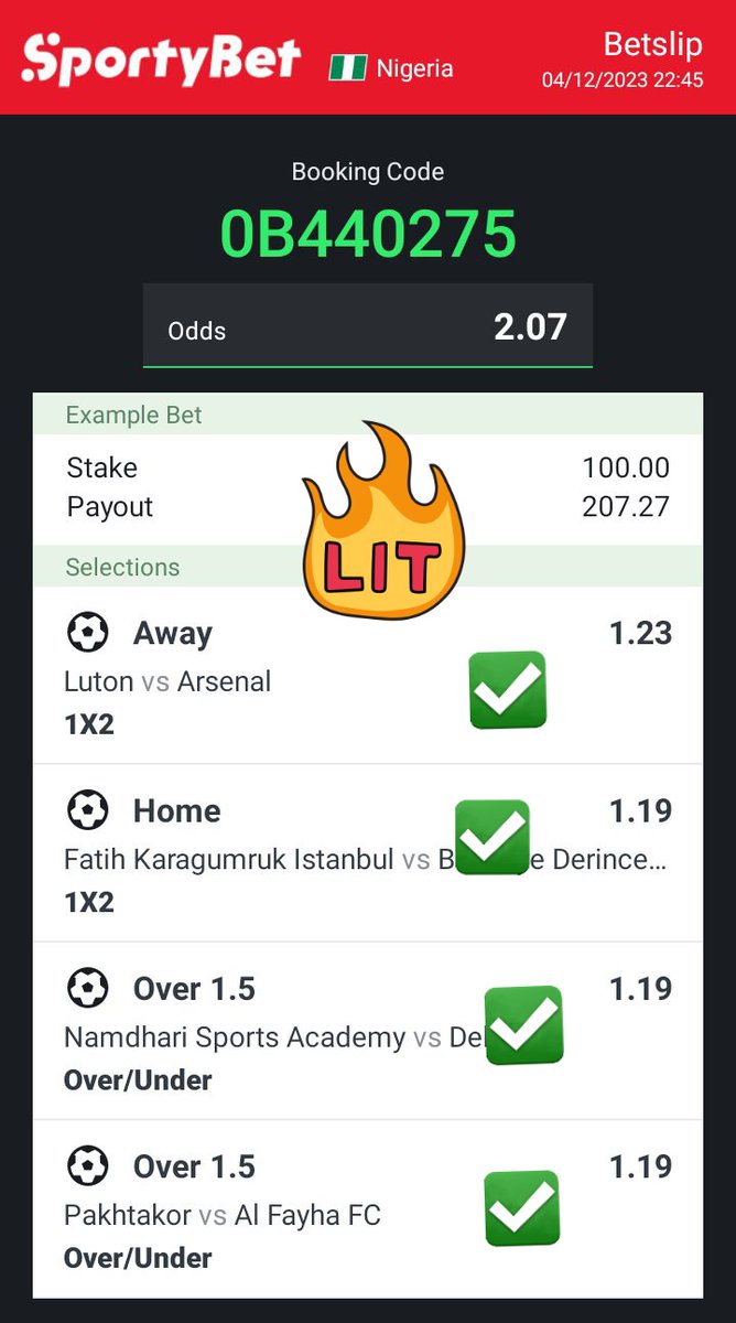 2odds Boom Boom Boom Boom
✅✅✅✅✅✅✅✅✅✅✅✅
2odds & 50odds still running @hermperor002 @Freshtip1 @bankkertipz @Emeritus_Tip @DailyoddsX_Ng @BettingTipsMan @BIGKINGJAYZ @Tamuno_Jorge @Mrdavidsontips @DreyBossTips @Castedtipz @midetips @Aladdin080 @Rockerbettipz