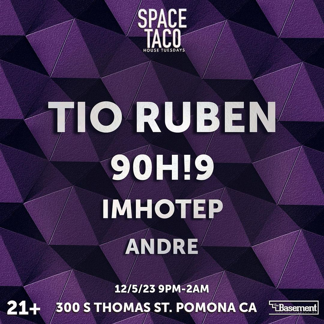 Come kick it with some real ones tonight!
Space Taco kicking the night off like we always do! Doors open at 9pm! Bring a friend and dance safe!
@TioRuben_ headlining the night with showing how it's done 💃 🕺