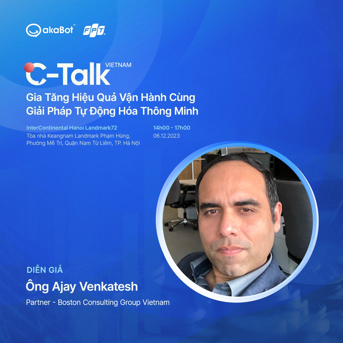 akaBot_FPT's tweet image. 📣 Introducing our distinguished speaker for C-Talk Vietnam - Mr. Ajay Venkatesh, Partner at Boston Consulting Group Vietnam
👉 Register to join at: akabot.com/c-talk-vietnam…
#FastAutomation #akaBot #RPA #automation #hyperautomation #digitaltransformation #CTalk #CTalkVietnam #BFSI