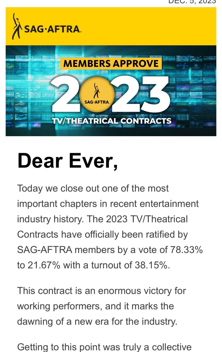 We won. Every @sagaftra member won. #ratified