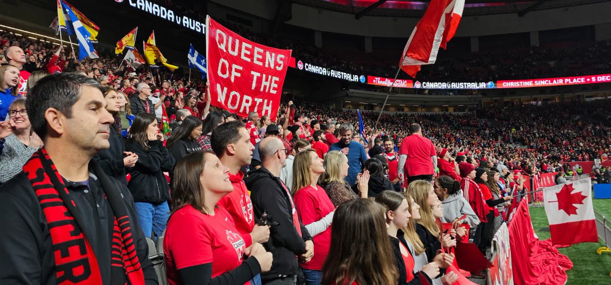 In the presence of greatness for the #CANWNT 🇨🇦 vs. 🇦🇺 match at Christine Sinclair Place! We're here alongside 40,000 fans, including 15 organizations from our programs, to bid farewell and celebrate Canadian soccer greats: @sincy12 @sophieschmidt13 @erinmcleod18 🎉👏