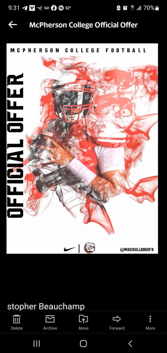 Blessed to receive Official Offer from McPherson College Thank you very much! @CoachBeau_MC <a href="/coachjsam/">Joseph Sam</a> <a href="/The_JonesonDeck/">Coach Colton Jones</a> <a href="/Discipline24_7/">Universal Training & Sports</a> <a href="/bowievolfb/">Arlington Bowie Football</a> <a href="/CoachJMartin56/">Joe Martin</a>