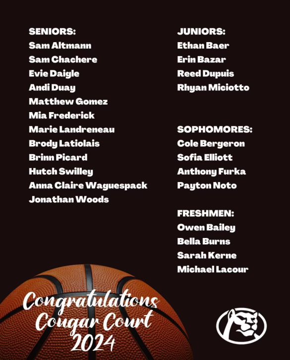 Congrats to all those who made it on Cougar Court! &amp; congrats to our very own Evie Daigle! We are so proud of you!!
