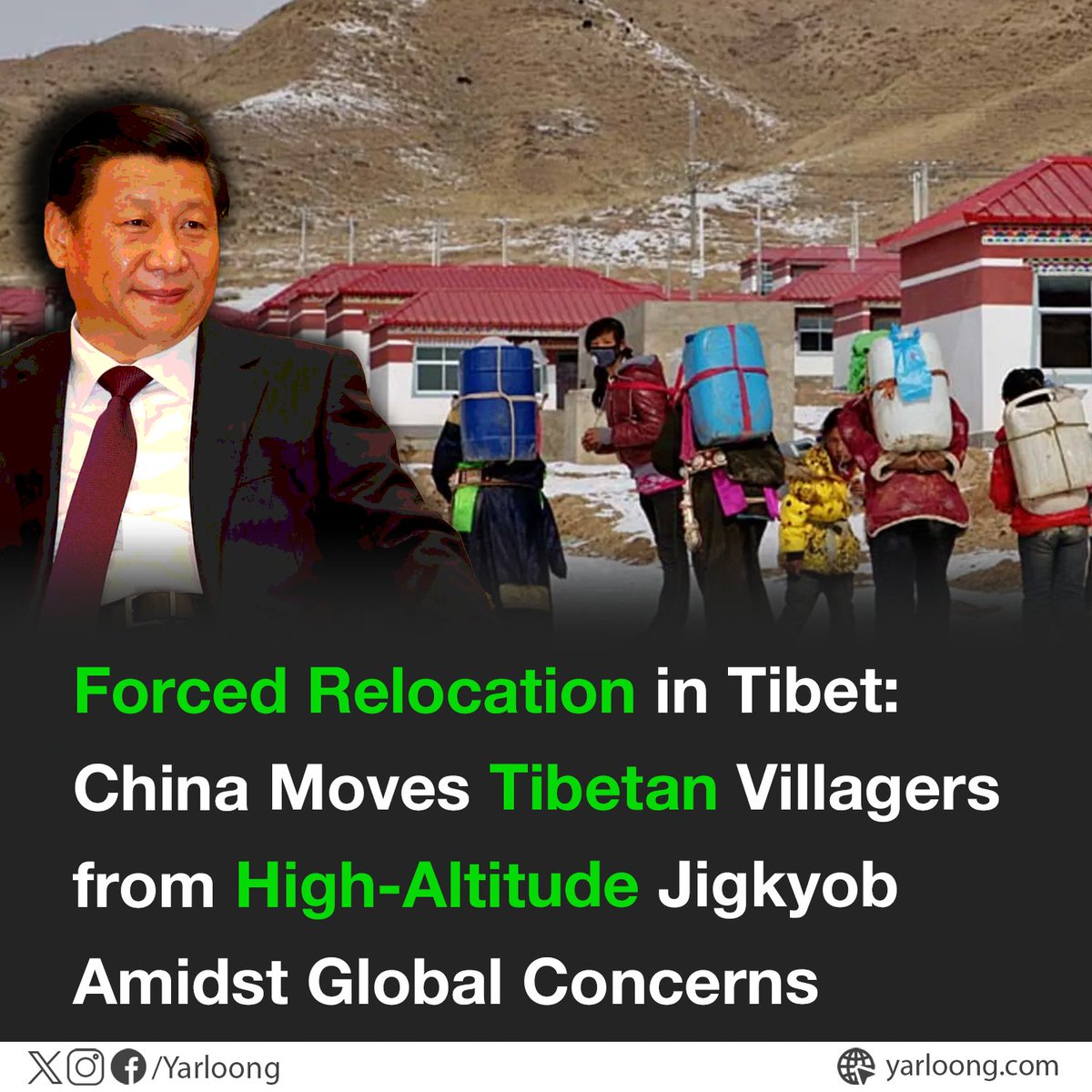 yarloong's tweet photo. 🚨 Forced relocation in #Tibet continues as #China moves entire Tibetan village from high-altitude Jigkyob, sparking global concerns. Preserving #Tibetan culture and rights is crucial. 🌍 #ForcedRelocation #TibetanCulture #HumanRights https://t.co/85vXTiTdA5