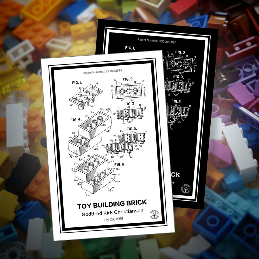 retropatents's tweet photo. Legos have been named the “Toy of the Century” twice.  The #LEGO  was born in 1947 when the company bought their first plastic injection machine. The brick was not invented then but took final form in 1958 when the shape of the stud and tube brick was patented. #LEGO #Patent https://t.co/ugMw9ZS9Um