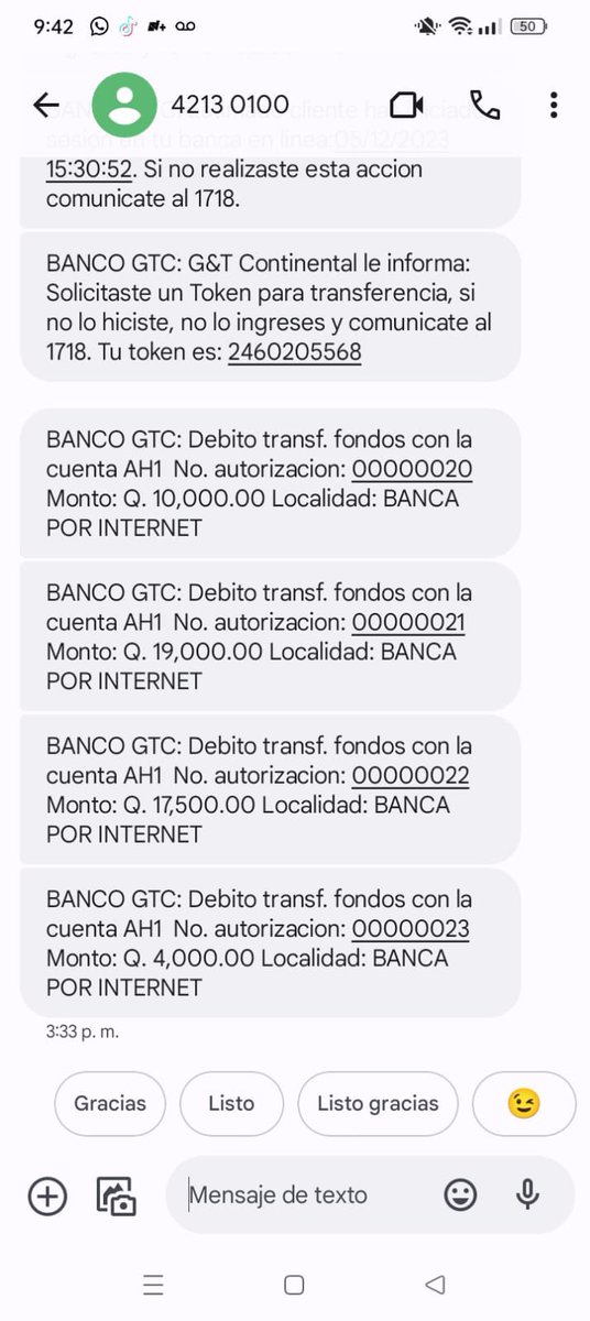 aló, vengo a funar al <a href="/gytcontinental/">Banco GyT Continental</a>

mi mami y yo tenemos una cuenta de ahorro en <a href="/gytcontinental/">Banco GyT Continental</a> donde estaban los ahorros d nosotras donde la sacaron 50k quetzales

la cuenta está relacionada con el número de mi mamá, hoy 5/10 le empezaron a llegar notis de transferencias