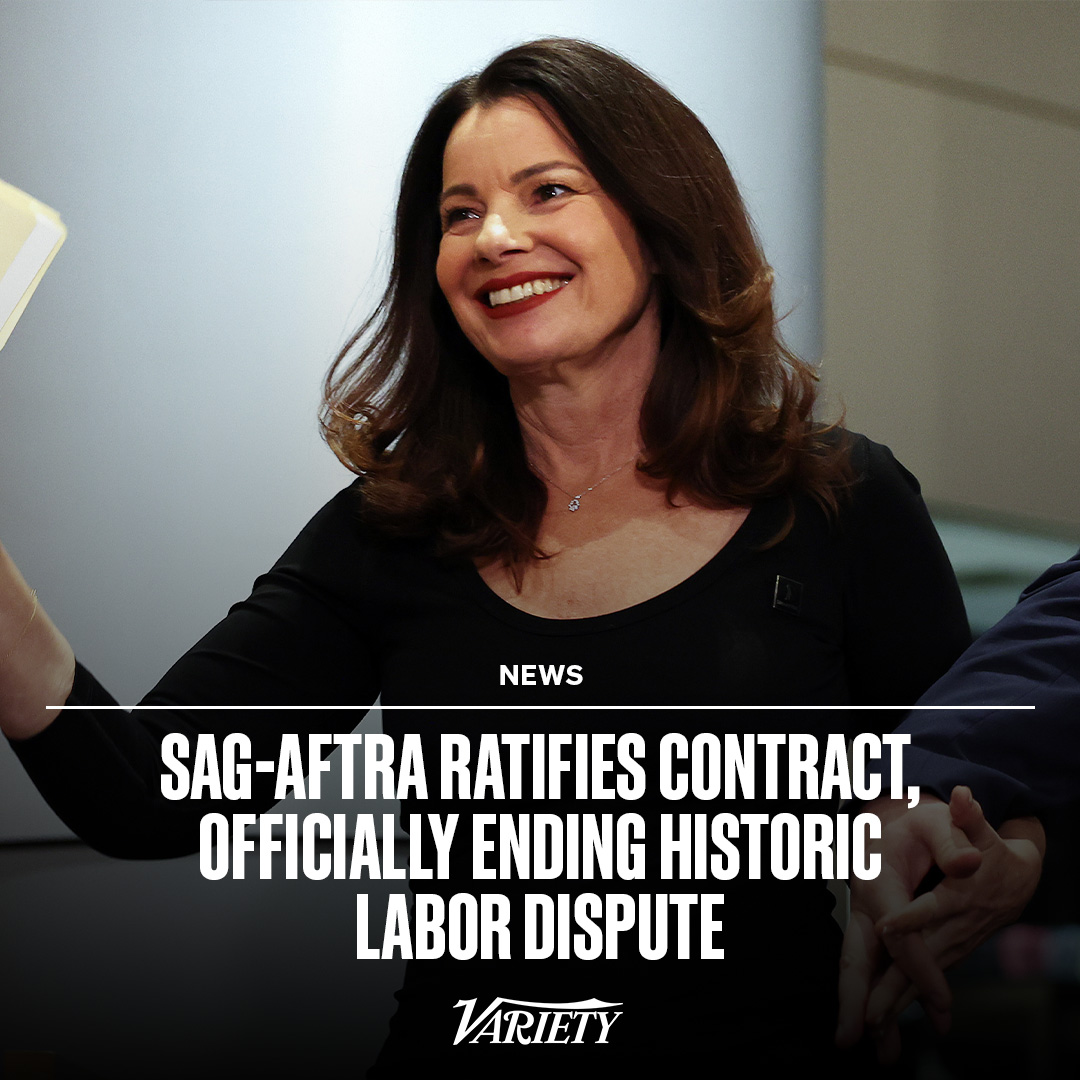 Variety's tweet photo. SAG-AFTRA members have voted to ratify their contract, officially ending the longest labor battle in Hollywood history. https://t.co/VTw7TBHZ8h https://t.co/i8zE2gwCRi