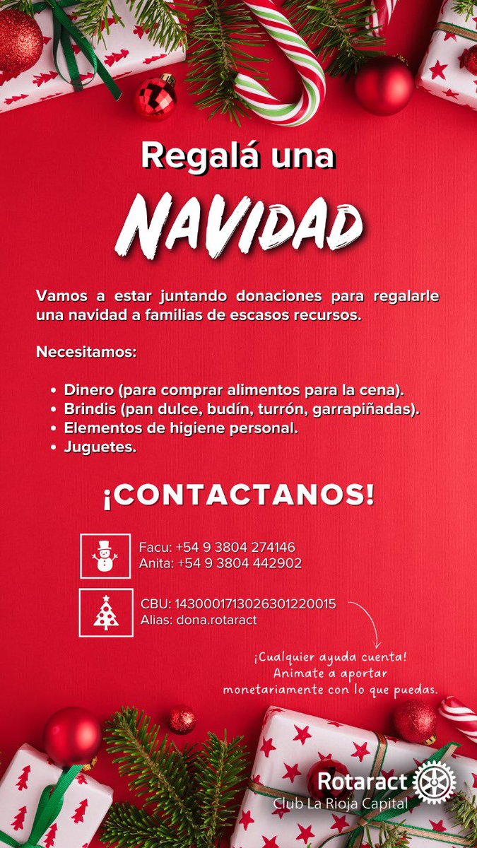 Este 24 de diciembre estaremos “Regalando una navidad” a familias de nuestra ciudad capital🙌🏻 
Ayudanos a ayudar, todo suma🤍🎄🎅🏻
