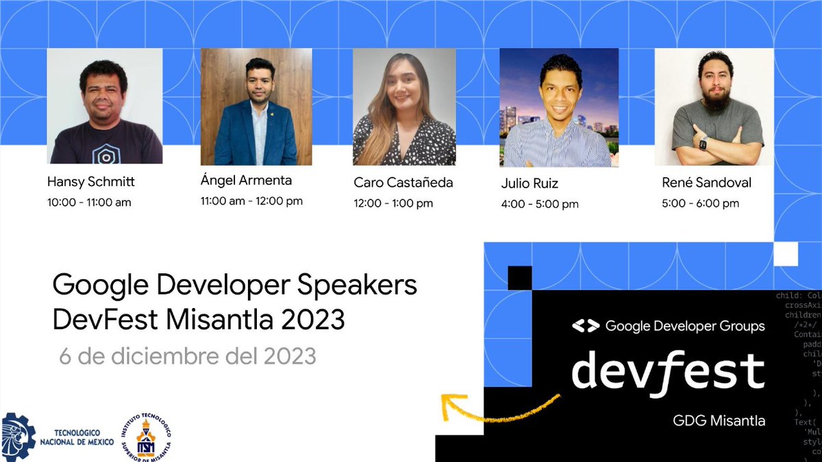 irahan_'s tweet photo. ¡Bienvenido al DevFest 2023 organizado por GDG! 🚀👏

El DevFest Misantla 2023 es un evento tecnológico imperdible organizado por Google Developer Groups 👨🏻‍💻, que se llevará a cabo del 6 al 8 de diciembre en la ciudad de Misantla, Veracruz. 📍 https://t.co/oeMFxFDj7W