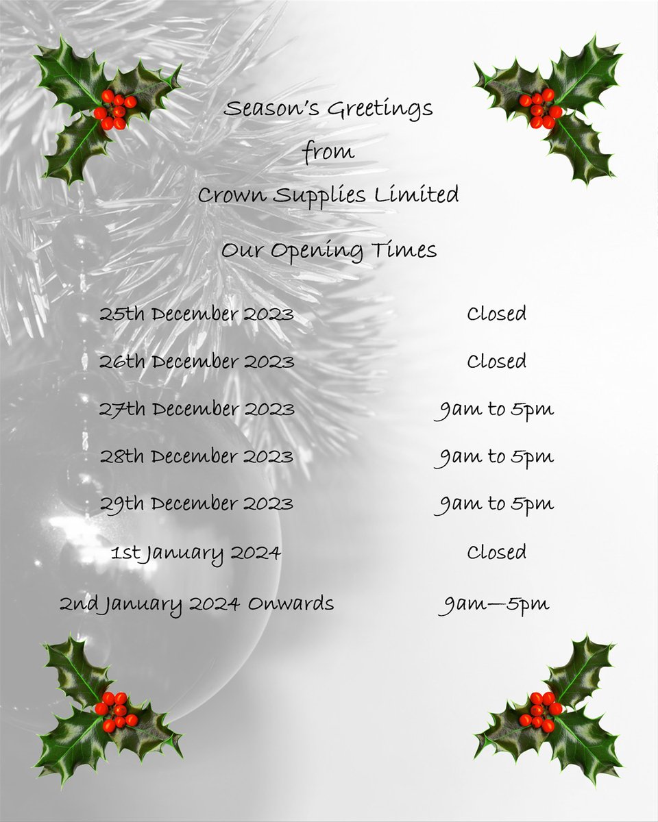 Wishing all our customers Season's Greetings at this very festive time of year and a Happy New Year for 2024.