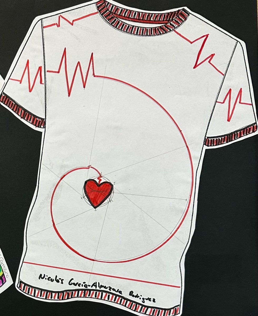 luciaalvarez's tweet photo. ¡Diseñamos camisetas! Fantásticos trabajos de mi alumnado de #EPVA de #3ESOB. Diseños elaborados a partir de espirales de 3, 4 y 6 centros #IESAramo #artistasIESAramo #geometría #diseño https://t.co/5jdmecE83A