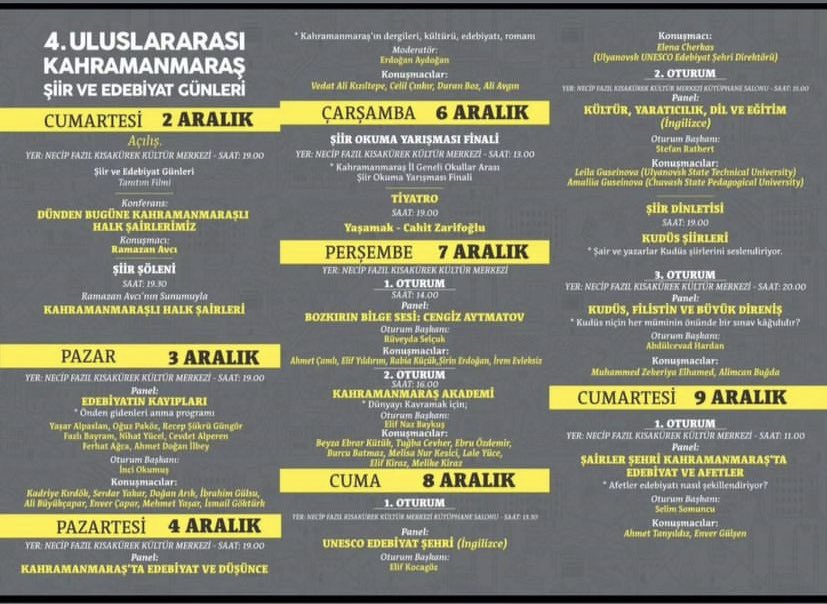 yazinulkesi's tweet photo. 4. Uluslararası Kahramanmaraş Şiir ve Edebiyat Günleri 

#EdebiyatınBaşkenti #Kahramanmaraş https://t.co/N0yHpnJ8vC