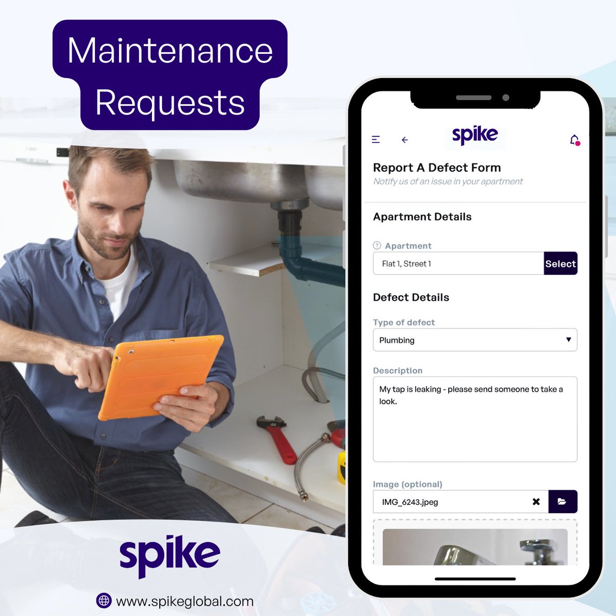 SpikeGlobal's tweet image. #SpikeLiving, which can be integrated with @Fixflo, enables residents to quickly and easily log #MaintenanceIssues, allowing staff to respond and deal with these issues in a timely manner 🔧🤳

 🔽
🔗 hubs.li/Q02c6RFY0

#ResidentSatisfaction  #ResidentRetention #Maintenance