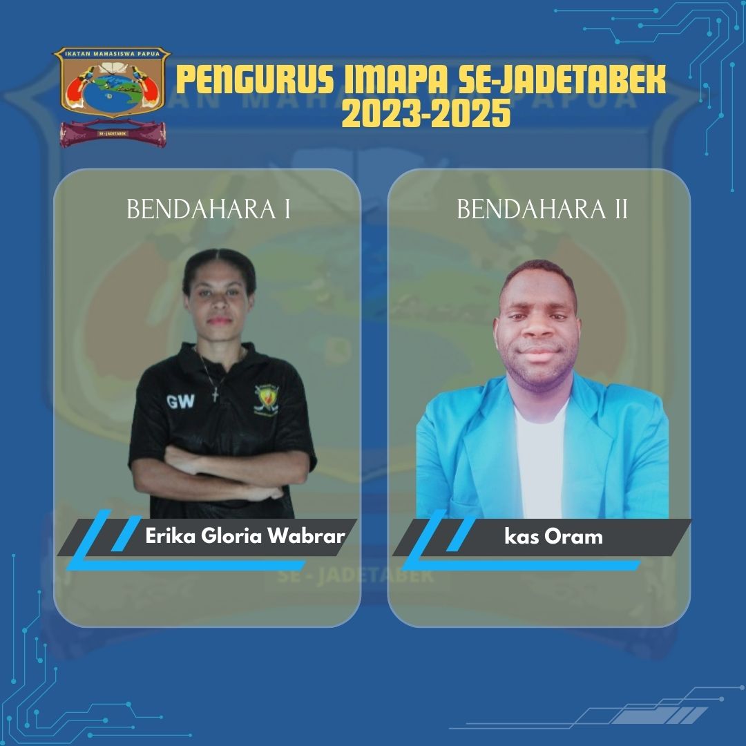 ImapaS41025's tweet photo. PENGURUS IKATAN MAHASISWA PAPUA [IMAPA] SE-JADETABEK 2023-2025
Bendahara l IMAPA SE-JADETABEK : Erika Gloria Wabrar
Bendahara II IMAPA SE-JADETABEK : Kas Oram
#imapasejadetabek
#ikatanmahasiswapapua https://t.co/q1z8J1zDLc