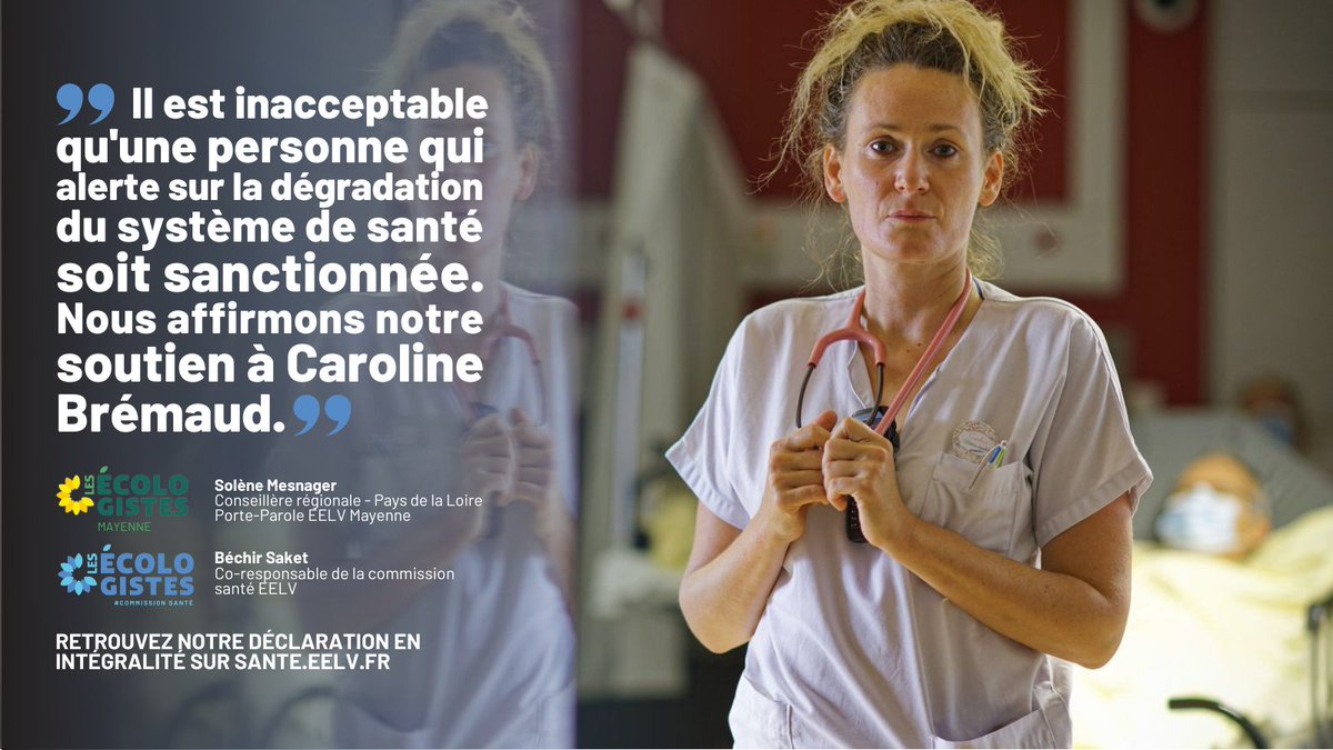 Il est essentiel que la voix de celles qui défendent la santé publique et l’accès aux soins pour toutes et tous soit non seulement entendue mais également respectée. Notre soutien à Caroline Brémaud. 

Déclaration de @solenemesnager & @BechirSkt 👇🏽

sante.eelv.fr/notre-vive-pre…