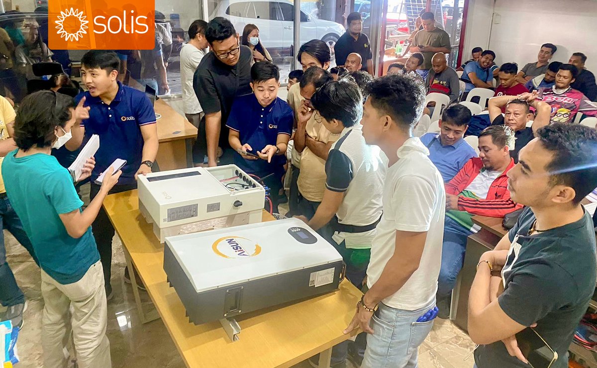 Solis_Inverters's tweet photo. #SolisTraining in #Philippines shines bright! ๐ Installers from Aisun Solar Trading Inc. immersed themselves in #troubleshooting training for Solis S6-EH1P(3-8)K-L-PRO inverters, gaining crucial insights and skills. Certificates were awarded to recognize their active participation and dedication to learning. Thanks to Technical Support Engineers Karlo De Guzman and John Mark Rivera for their invaluable guidance, ensuring a fruitful and enlightening session. ๐
Solis: The World's 3rd Largest PV Inverter Manufacturer ๐
#Solisinverter #hybridinverter #energytransition #solarenergy
