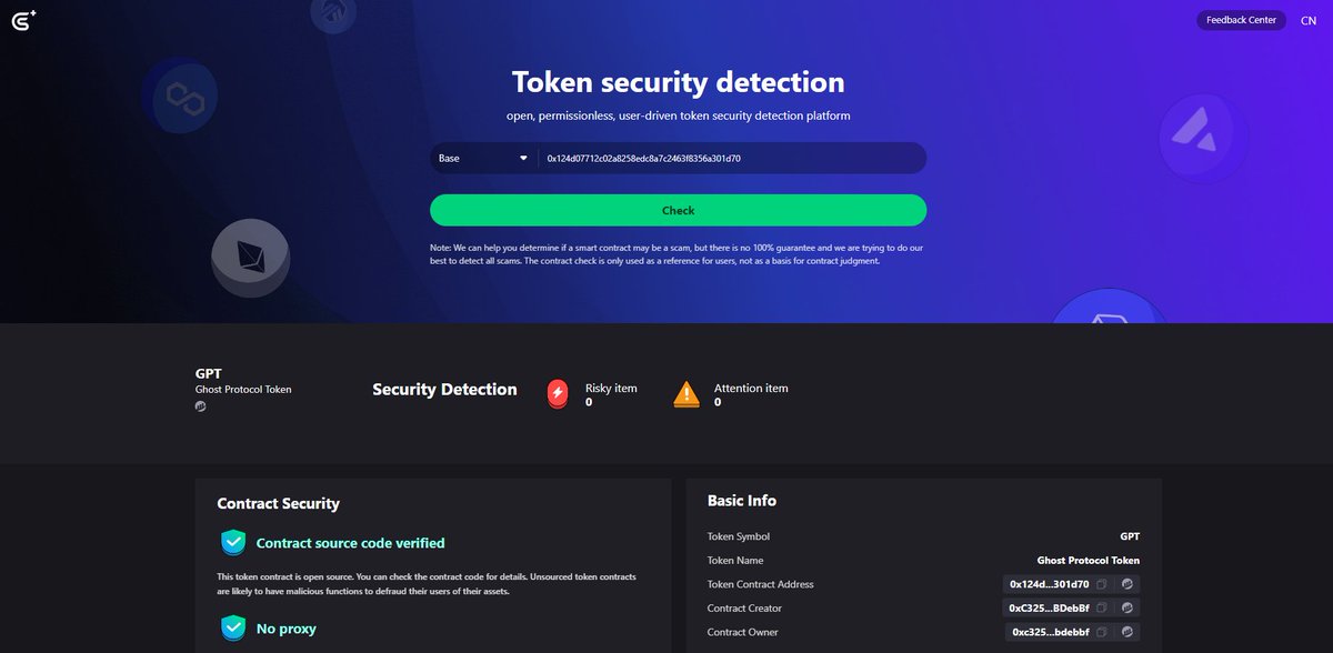 Token security detection By <a href="/GoPlusSecurity/">GoPlus Security 🚦</a> 
Chain Base SC : 0x124d07712c02a8258edc8a7c2463f8356a301d70

gopluslabs.io/token-security…

$GPT #Security #blockchain #token #Base #OnChainSummer #GPT #NFT