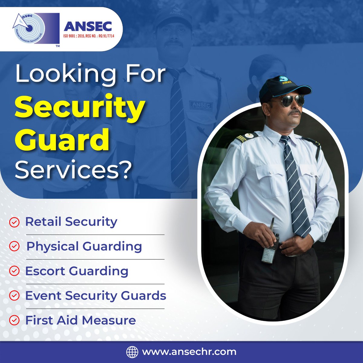 AnsecHuman's tweet image. #Ansec Securities is the Top #Security Guard Company in Pune, that provides high-level security services and Security guards 365 days a year and 24/7. As the leading Security Guard Agency in Pune, we offer security guard services of the greatest type.
#protection #securityservice