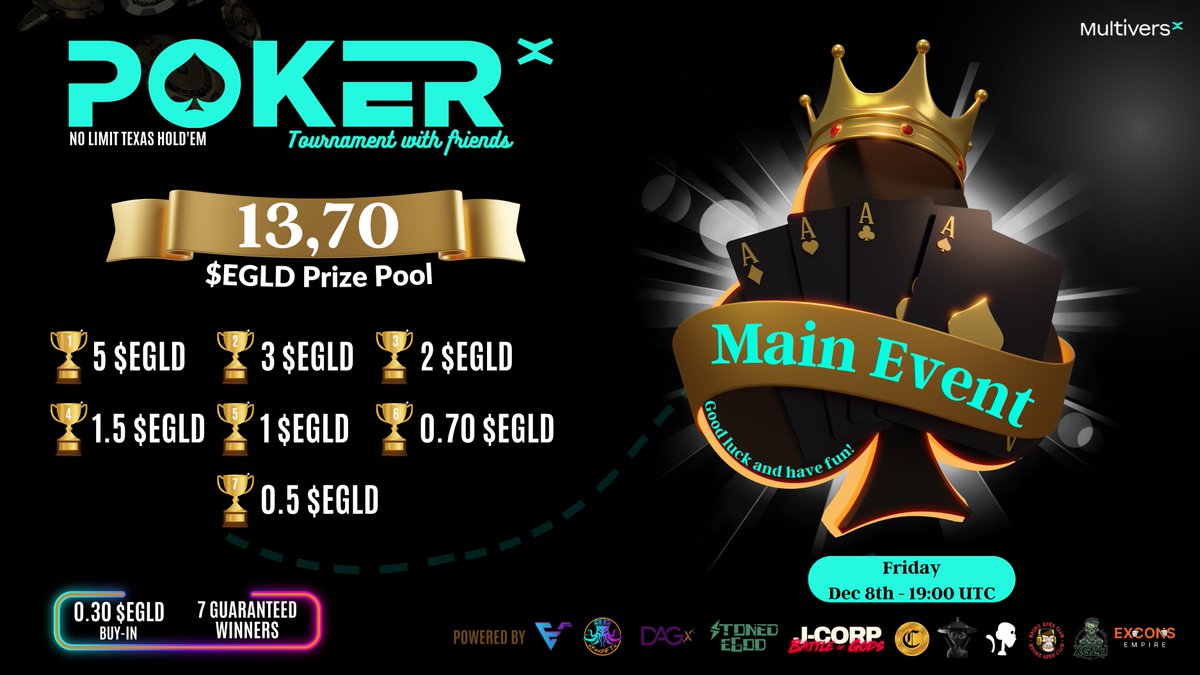 😍Hey, #MultiversXNFTs fam! Mark this must-attend event in your calendar! 🥳

@PulsarTransfer send 200000 MEX to 100 reactions

🗓️ This Friday, December 8th
🕰️ 19.00 UTC
💰 13,70 $EGLD with 7 guaranteed winners!
💸 Buy-in for only 0.30 #EGLD 
Details &amp; register link on discord👇