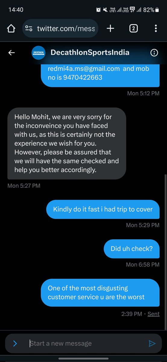 MohitSh31934859's tweet photo. @Decathlon_India @Decathlon one of the worst customer service and they dont know how to deal with customer not picking up call not replying on mail also not responding on twitter kindly give me my refund or replacement right now else i will go to consumer court @jagograhakjago https://t.co/syAiW2Inyj