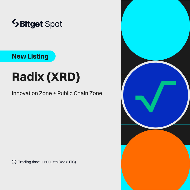 bitget's tweet photo. 🔥New listing @RadixDLT #RadixxBitget
The hype for $XRD is ramping up on #Bitget!
Trade now to grab a share of 185,000 $XRD!
Listing - https://t.co/CEjHHeDTrq
Campaign - https://t.co/hl0uxSXgXa