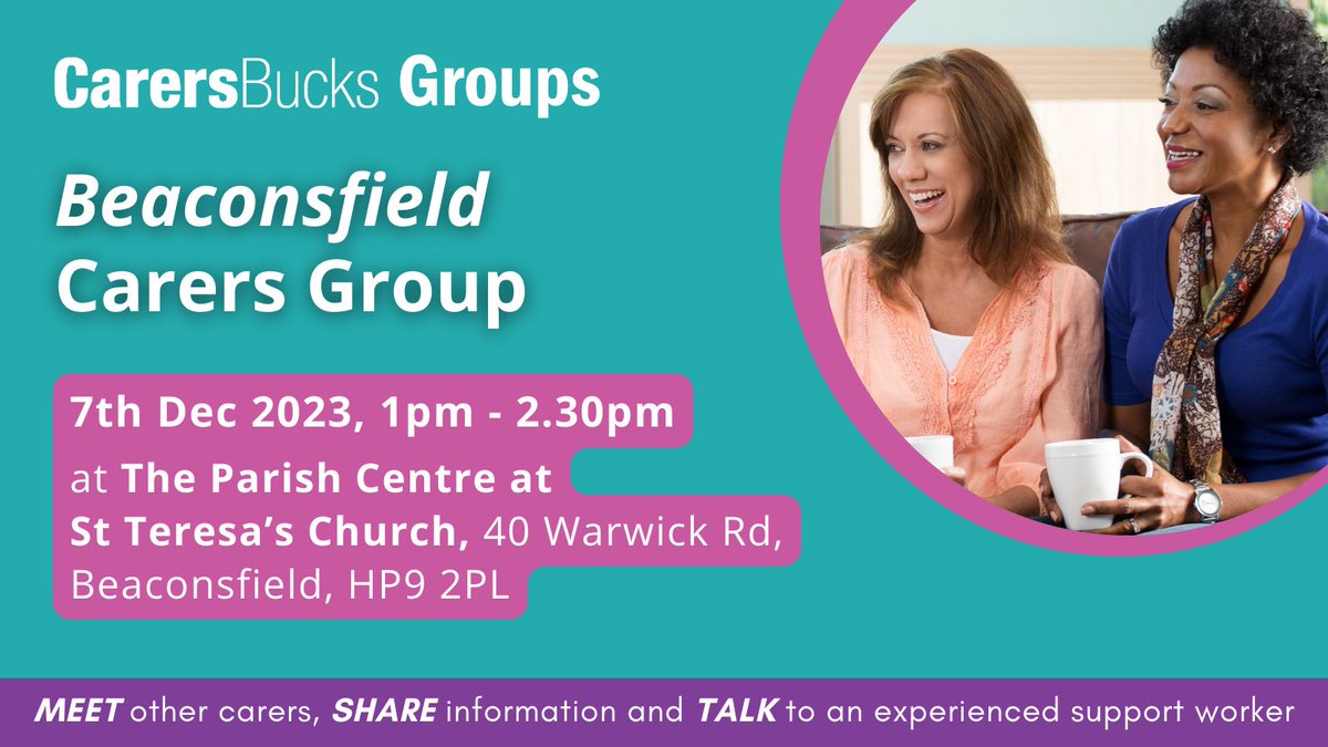 Come along to our Beaconsfield Carers Group for a relaxing session of enjoying a cuppa, meeting other carers, talking to our experienced support team, and having a break from your caring role.
🗓 7th Dec 2023, 1pm - 2.30pm
📍 The Parish Centre at St Teresa’s Church