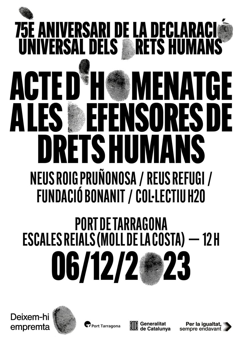Avui, al Port de Tarragona. rebrem el vaixell Open Arms i celebrarem plegats els 75è aniversari de la Declaració dels Drets Humans. A les 12 a les escales reials.