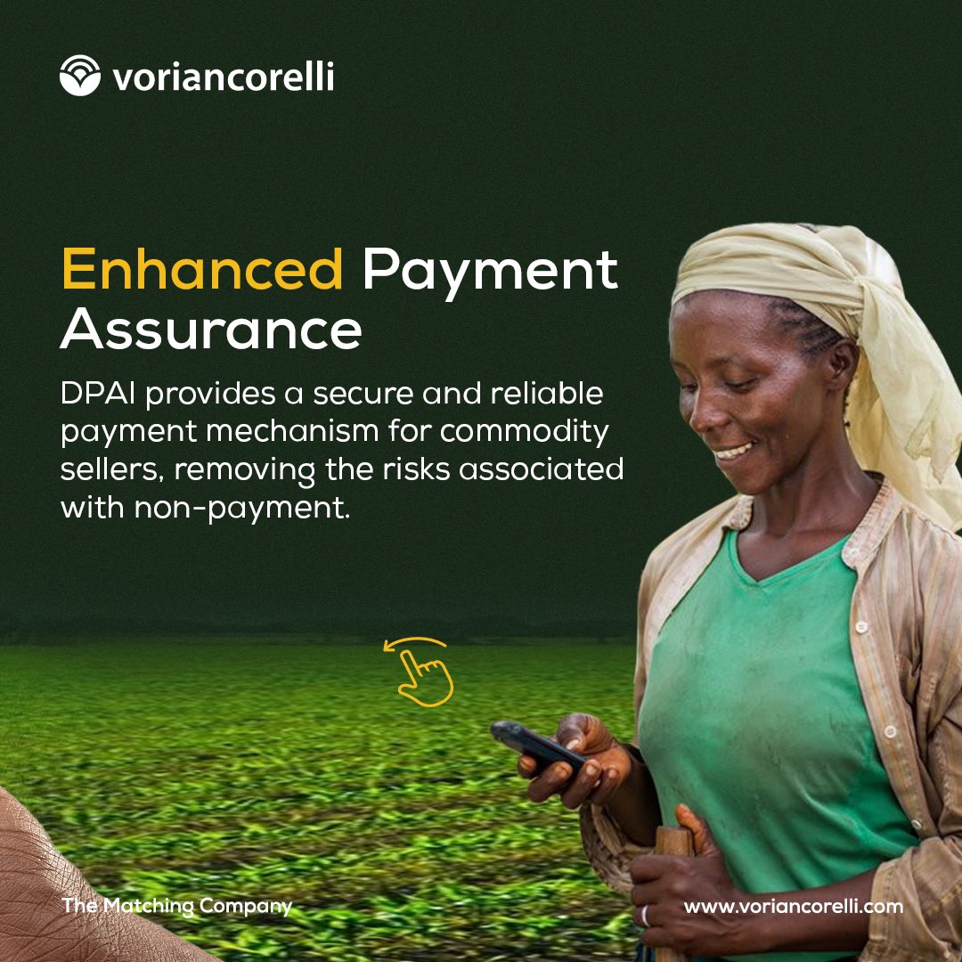 voriancorelli's tweet photo. Unlock a bountiful harvest season with the DPAI - Domestic Payment Assurance Instrument service!๐ฏ
Swipe left to learn more about why DPAI is the top choice for farmers and commodity aggregators in ensuring a prosperous harvest season
#DPAI #HarvestSuccess #CommodityAggregation https://t.co/PPFRzO8qrx