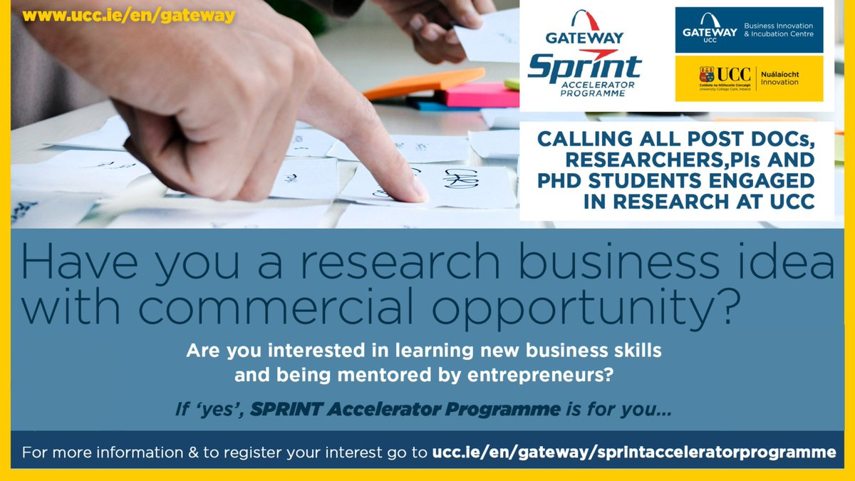 Do you have a research business idea with commercial opportunity? Would you like to earn a digital badge while learning new business skills? If so, apply for your place on the SPRINT digital badge. Apply now before Tuesday 19th December: bit.ly/3oUYLqT #UCCInnovates