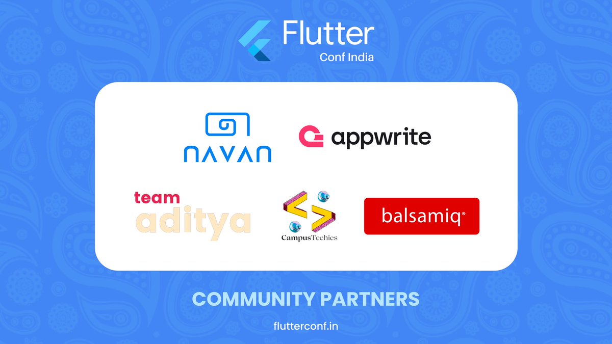 flutterconfin's tweet photo. Thrilled to unveil our incredible Community Partners for Flutter Conf India 2023! 🎉 

Thank you for being a vital part of this journey. 🚀

Learn more about the conference from https://t.co/CiuuOsrflH ✨

#FlutterConfIndia2023 #FlutterConfIndia #FlutterConfIn https://t.co/czqy32B5Zo