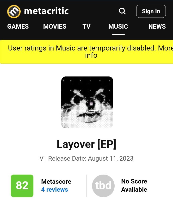 tetestream's tweet image. #V’s “Layover” debuts with 82 scores on Metacritic with 4 overall positive reviews.

NME — 80
The Clash — 80
All Music — 80
Consequence — 75