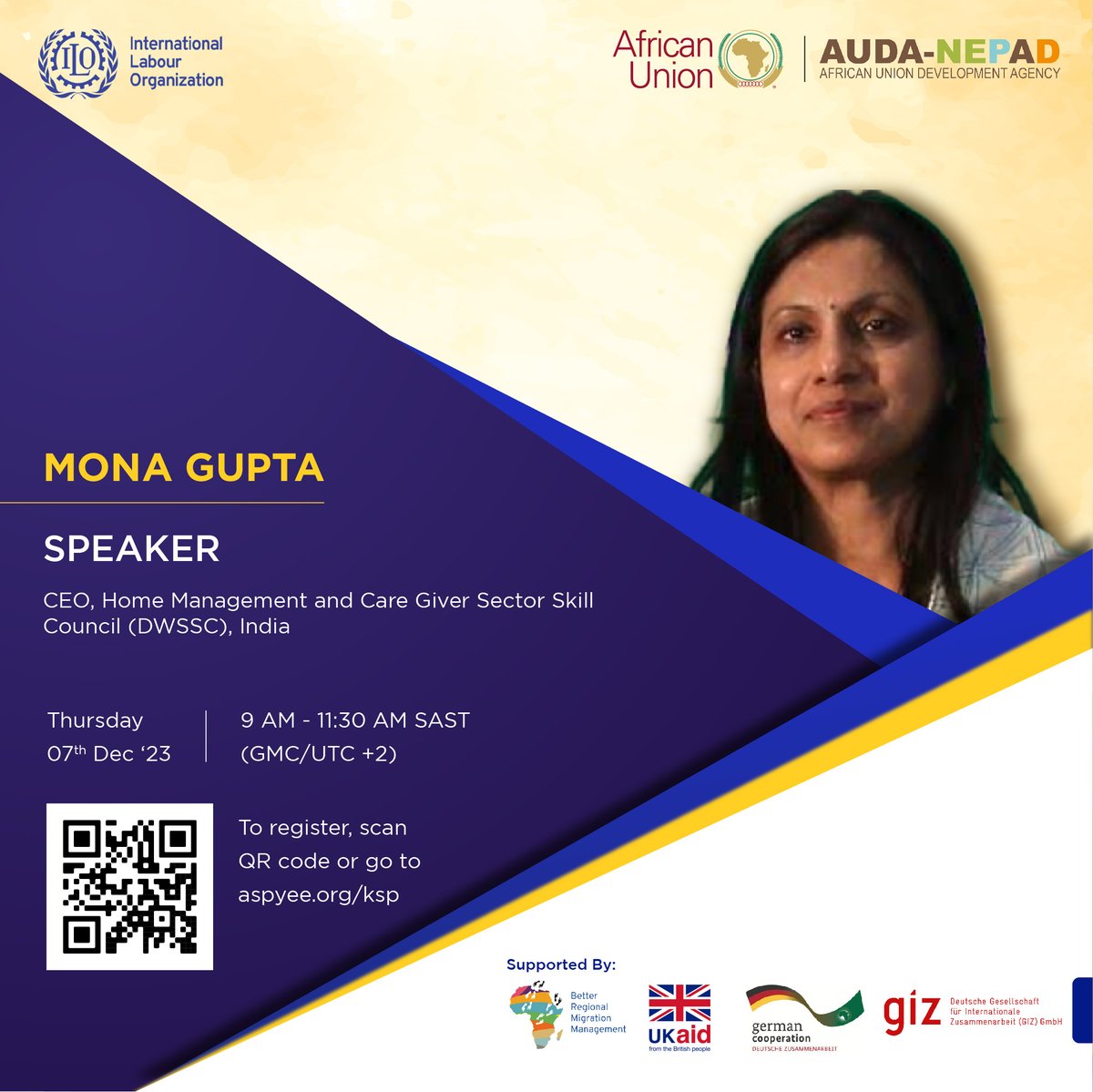 Inaugural Webinar on Skill Development for Domestic Workers in Africa on Thursday 7th December 2023 at 12:30 pm to 3 pm. 

#ILO #DomesticWork #AfricaUnion #AUDANEPAD #HMCGSSC #DWSSC #NCVET #MSDE #Africa #UKaid #Germancooperation #giz #BetterRegionlMigrationManagement #ASPYEE