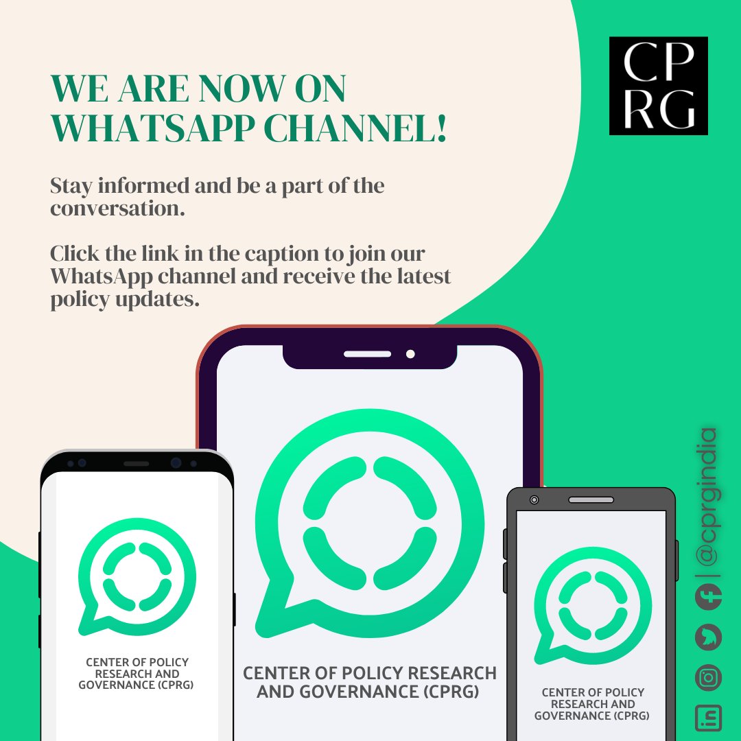 CPRGIndia's tweet image. 📣 Explore Policy Insights with CPRG's WhatsApp Channel!  

🔗 To join, click the link below: whatsapp.com/channel/0029Va… 

Ready to Navigate the Policy Landscape? 📄Join the conversation and be ahead of the curve!   
#CPRGUpdates #PolicyInsights #WhatsApp #CRPG

@RamanandDelhi