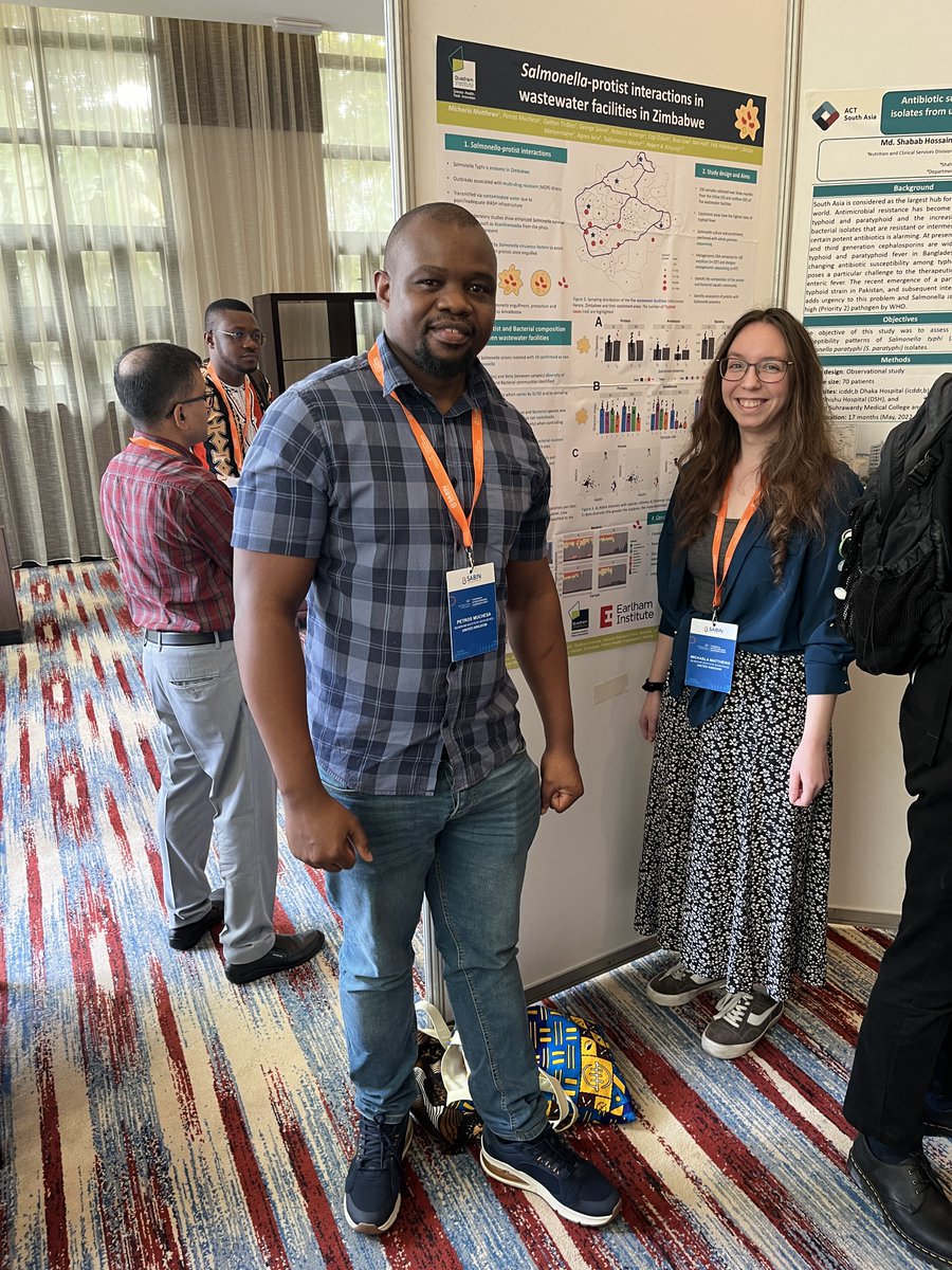 Petros Muchesa and Michaela Matthews are presenting our poster with #NMRL Zimbabwe @tapfumamashe on association of #Protists and #Salmonella #Typhi poster no.59 today #TakeOnTyphoid #Typhi2023