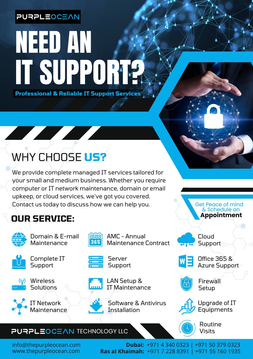 We provide complete #ITSupport services for your #business.
#technology #solutions #itservicesprovider #itservices #itservicescompany #cloudsolutions #azuresupport #AMC #annualmaintenance #serversupport #wirelesssolutions #AnnualMaintenanceContract #dubai #uae #rasalkhaimah #tech