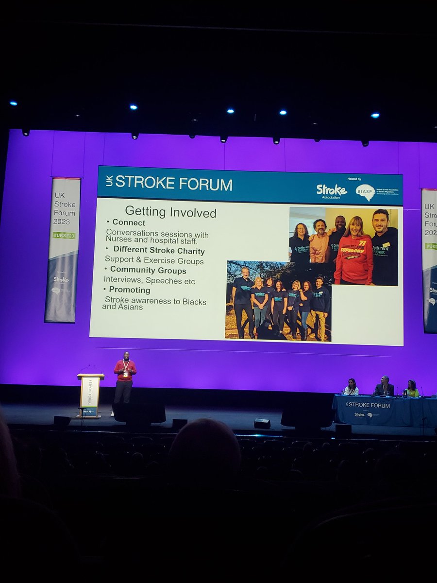 DrPatchwood's tweet photo. Inspiring talk from Richard Djan-Krofa about his #lived #experience at #uksf23. "Sticking out like a sore thumb" when trying to access support as a #young #black #stroke #survivor. We must get better at #inclusion of groups whilst honouring their individuality. https://t.co/ZzBDhEn0sz