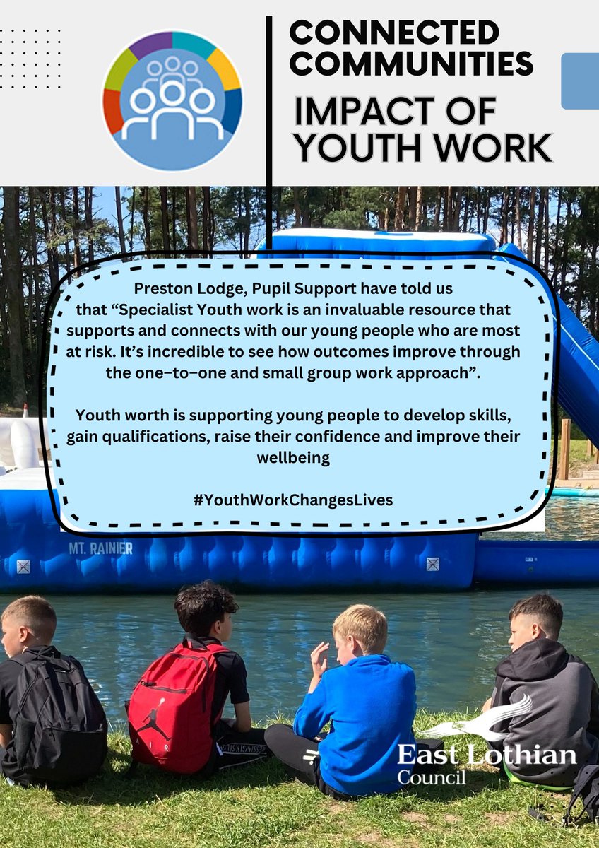 ConnectedComEL's tweet photo. Youth work plays an important role in young people’s wellbeing. Our vision for YW in East Lothian is that young people feel safe, valued and heard #YouthWorkChangesLive
@PaulMcLennan7
@BrookeHRitchie
@LynJardineSNP
@norriehamp
@Shaminakhtar
@FionaDugdale1
@CllrForrest https://t.co/IDExYsx93L