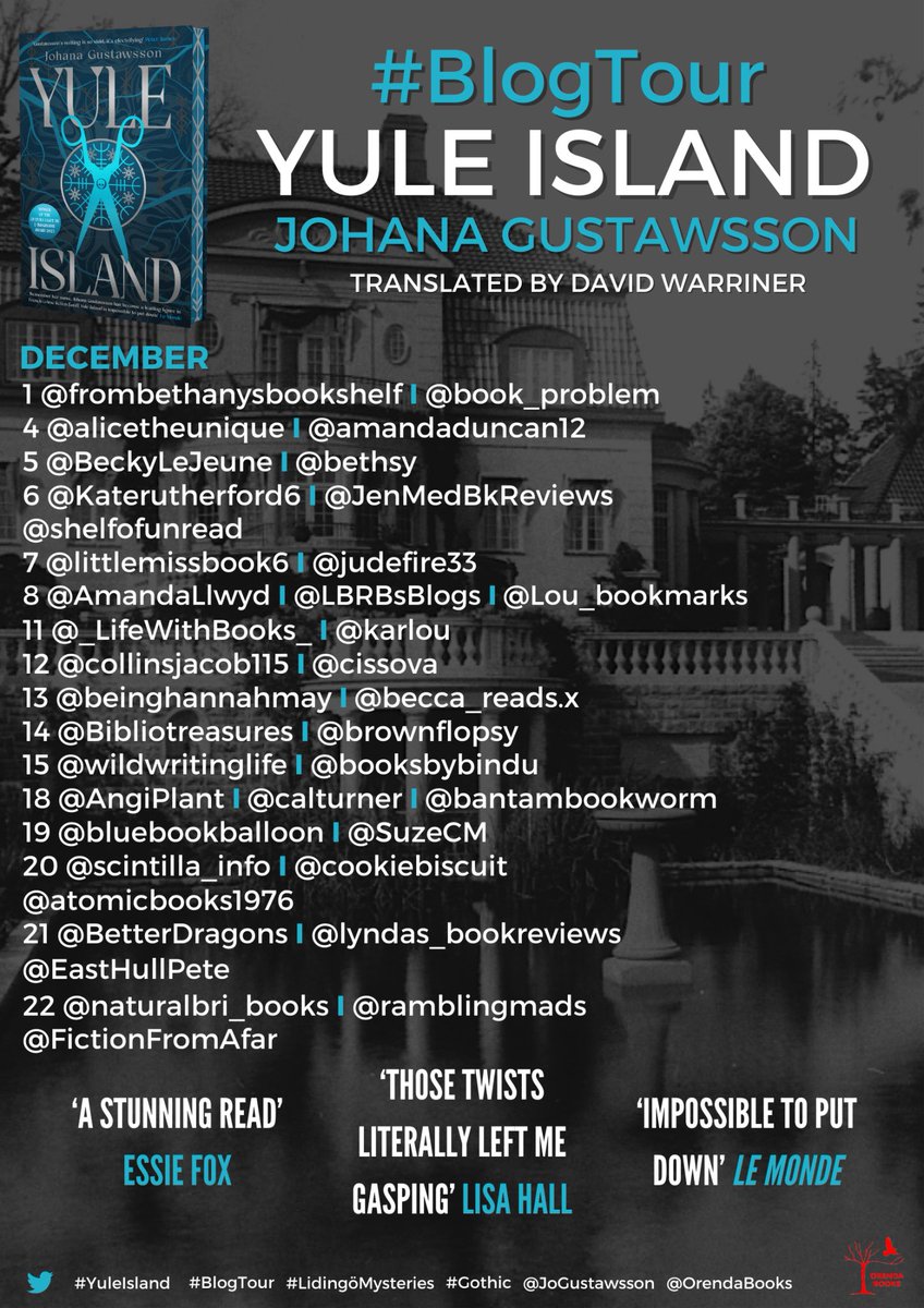 It’s my stop on the @RandomTTours #BlogTour for #YuleIsland by @JoGustawsson. This contemporary gothic thriller is out now from @OrendaBooks and you can read my full #BookReview on the blog today! 

theshelfofunreadbooks.wordpress.com/2023/12/06/blo…