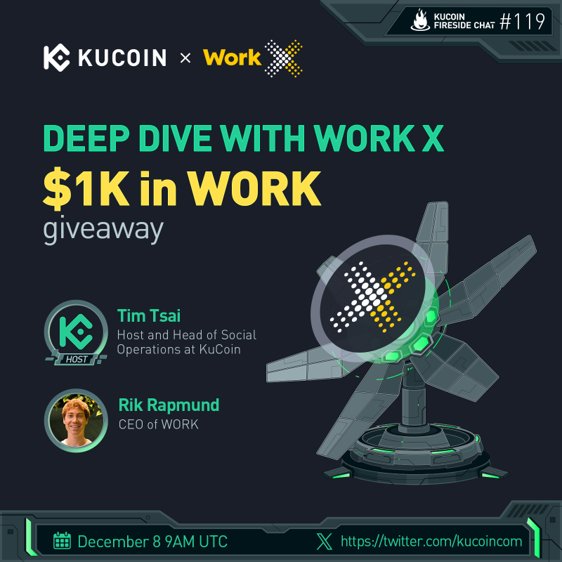 kucoincom's tweet photo. 🚀Dive deep into the world of @WorkX_official in our upcoming #KuCoin X Space! 

🎁$1,000 in $WORK Giveaway (10 winners)
 
1️⃣Follow @kucoincom &amp; @WorkX_official
2️⃣RT, like &amp; tag 2 friends
3️⃣Fill in form: https://t.co/nSS4vcshmk
4️⃣Join the space

✅Set a reminder