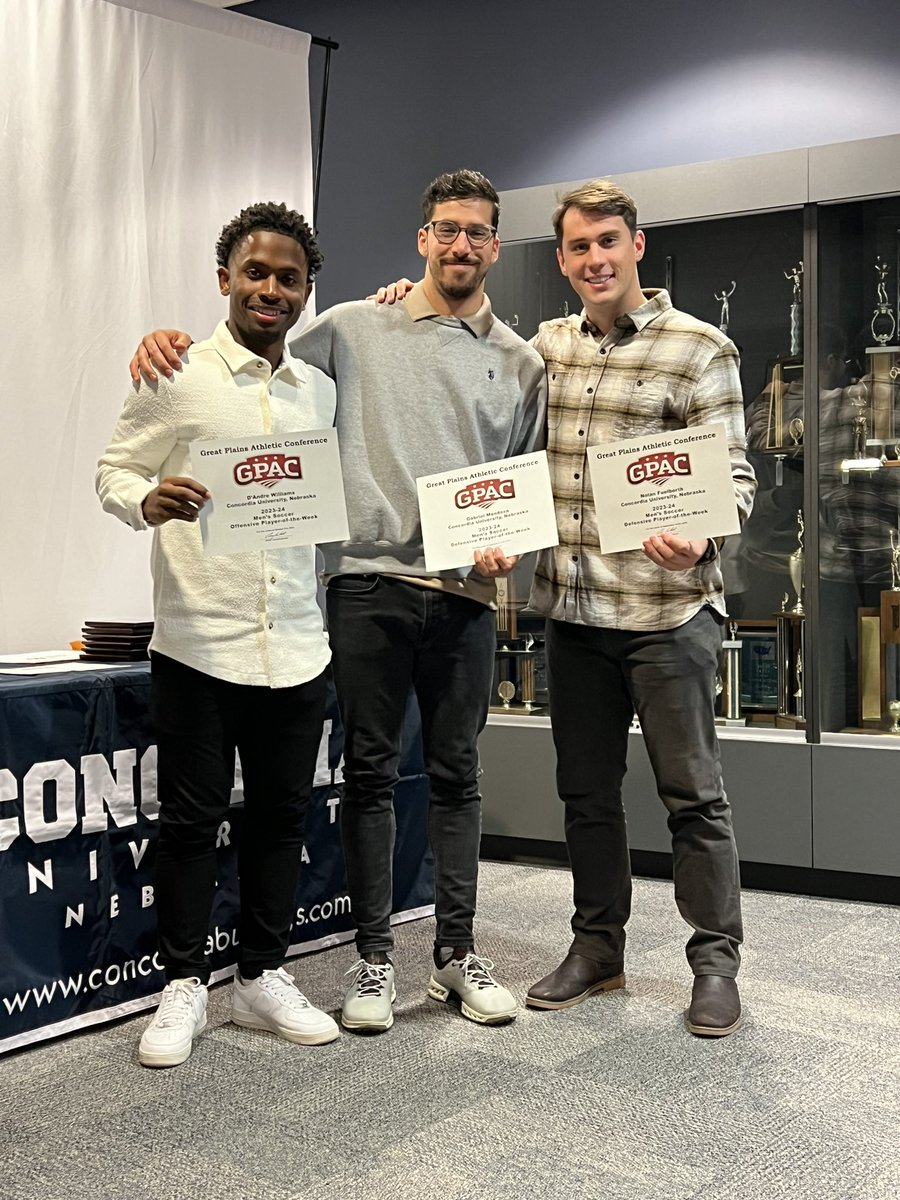 CUNEMSOC's tweet photo. All-GPAC Selections and GPAC Players-of-the-Week. Congrats Carter, Ferdi, Matt, Izzy, Jarrod, Nolan, Gab, and Dre! https://t.co/r2Xbyx4YTT