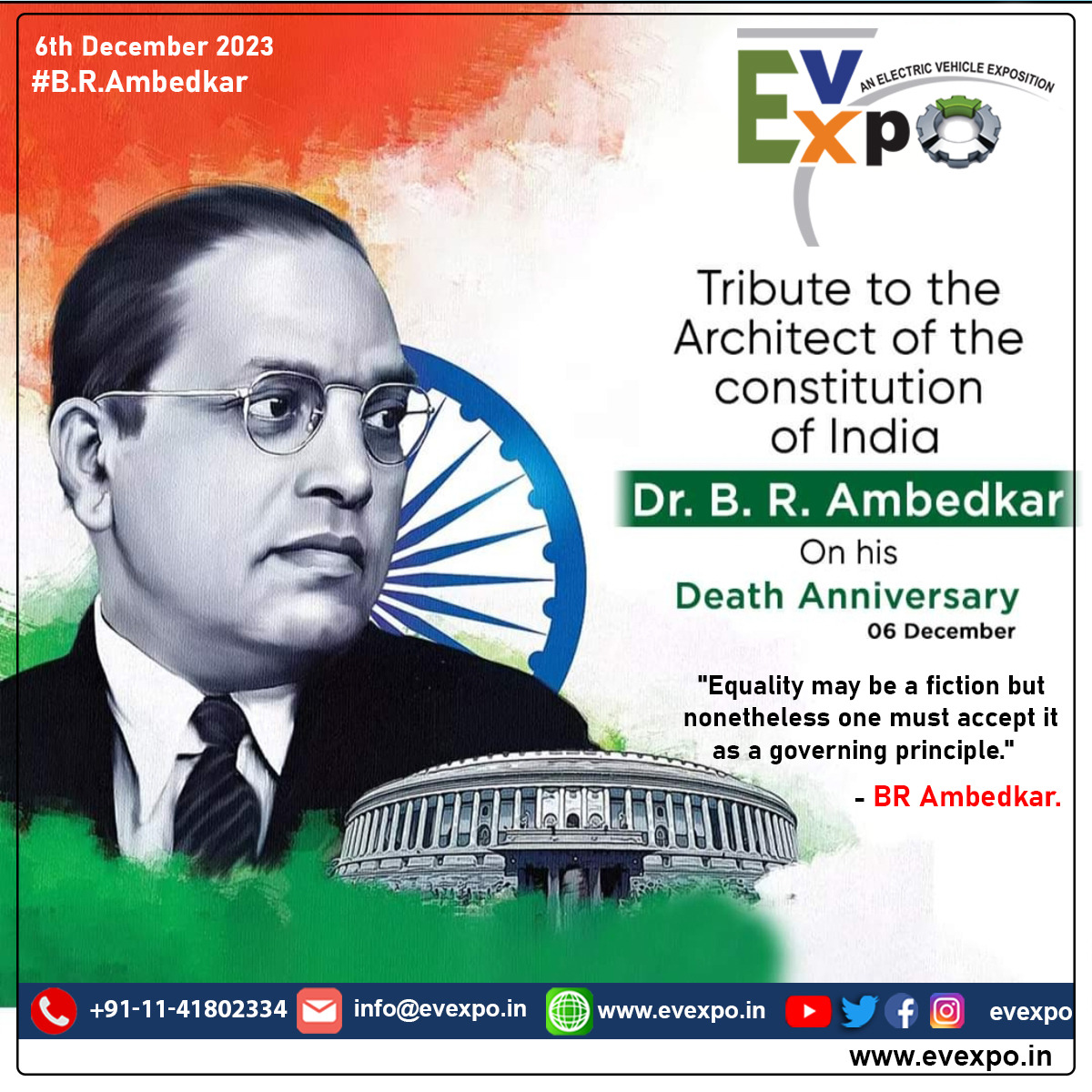 Celebrating the visionary Dr. B.R. Ambedkar at EvExpo! A beacon of social justice and architect of India's constitution, his legacy resonates in every stride towards equality. #Drambedkar  #InnovationWithPurpose #Constitution  #ambedkardeathanniversary #Ambedkar