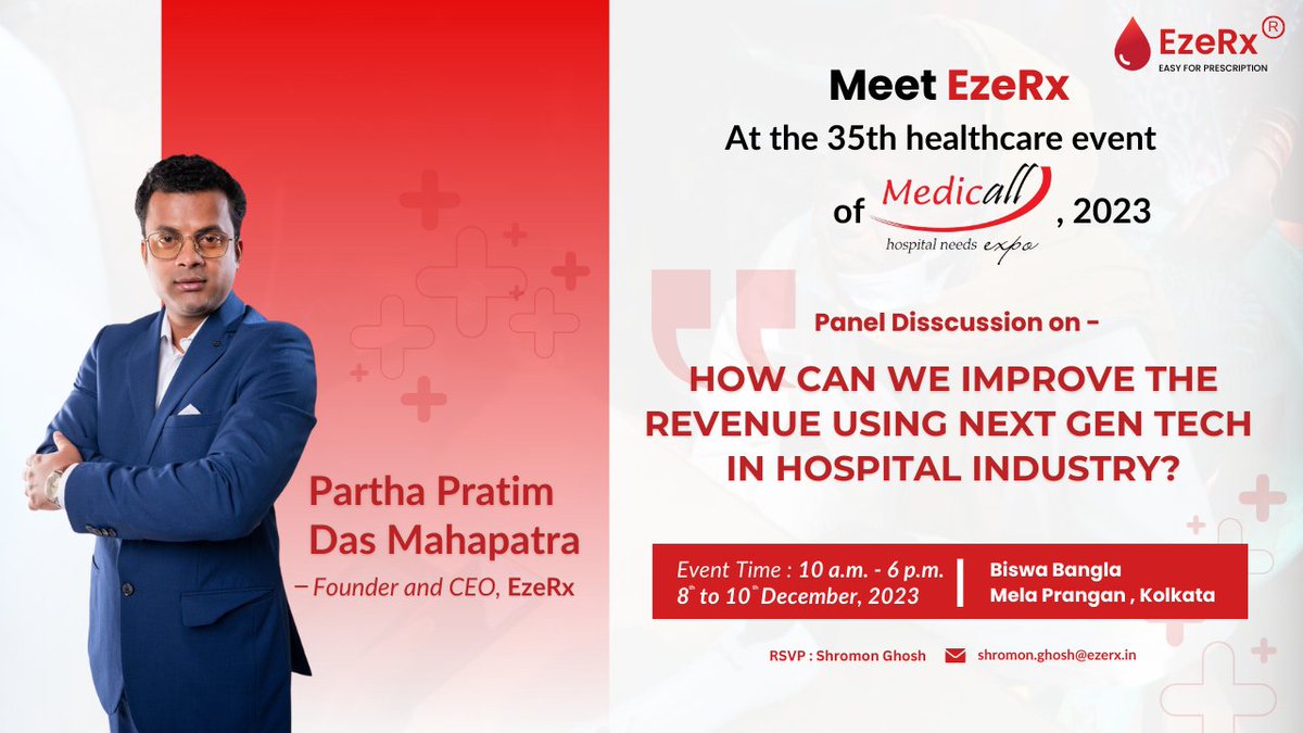 partha2610's tweet photo. Join @EzeRxHealth at Medicall #Kolkata, where I will deep dive into the latest trends, challenges, and groundbreaking innovations that are reshaping the landscape of healthcare technology.
See you there at Medicall, stall no-G28.
#EzeRx #EzeCheck #Healthtech #EzeRxTech #Health https://t.co/pq4IAcMYGj